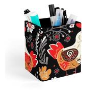 HETVBNS Cute Rooster Chickens Pen Holder for Desk - PU Leather Square Desk Organizer Travel Makeup Brush Storage Stylish Pencil Holder Desktop Stationery Organizer for Office & Home