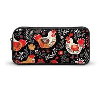 HETVBNS Cute Rooster Chickens Pencil Case Large Capacity, Durable Pencil Pouch Portable Small Cosmetic Bag with Metal Zipper, Simple Makeup Pouch Aesthetic Toiletry Bag for Travel Office