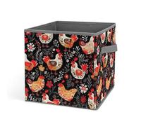 HETVBNS Cute Rooster Chickens Storage Bins 10.6 Inch, Oxford Fabric Foldable Storage Cube Organizer Basket with Handles, Fabric Bins for Closet Shelves, Toys, Clothes, Books, Bedroom