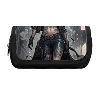 HETVBNS Cute Tattooed Cowboy Girl Pencil Case Extra Large, Double Layer Pencil Pouch with Zipper, Portable Cosmetic Bags for Travel, Office Stationery Organizer for Women Men