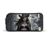 HETVBNS Cute Tattooed Cowboy Girl Pencil Case Large Capacity Zipper Pouch, Durable Pencil Box Organizer, Portable Small Cosmetic Bag for Office, Travel