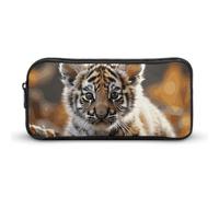 HETVBNS Cute Tiger Pencil Case Large Capacity, Durable Pencil Pouch Portable Small Cosmetic Bag with Metal Zipper, Simple Makeup Pouch Aesthetic Toiletry Bag for Travel Office