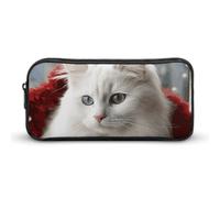 HETVBNS Cute White Cat Pencil Case Large Capacity, Durable Pencil Pouch Portable Small Cosmetic Bag with Metal Zipper, Simple Makeup Pouch Aesthetic Toiletry Bag for Travel Office