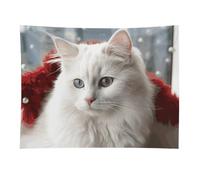 HETVBNS Cute White Cat Tapestry Wall Hanging - 30"x40" Aesthetic Tapestries Soft Polyester Wall Art Decor Large Tapestry for Bedroom Living Room Dorm Backdrop, Hanging Kit Included