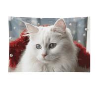HETVBNS Cute White Cat Tapestry Wall Hanging - 40"x60" Aesthetic Tapestries Soft Polyester Wall Art Decor Large Tapestry for Bedroom Living Room Dorm Backdrop, Hanging Kit Included