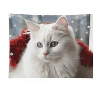 HETVBNS Cute White Cat Tapestry Wall Hanging - 60"x80" Aesthetic Tapestries Soft Polyester Wall Art Decor Large Tapestry for Bedroom Living Room Dorm Backdrop, Hanging Kit Included
