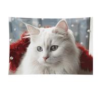 HETVBNS Cute White Cat Tapestry Wall Hanging - 60"x90" Aesthetic Tapestries Soft Polyester Wall Art Decor Large Tapestry for Bedroom Living Room Dorm Backdrop, Hanging Kit Included