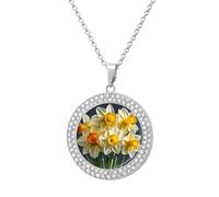 HETVBNS - Daffodils Bouquet Necklace, Alloy Round Pendant with Diamond, Elegant Pendant Necklace for Women Men, Una talla, Metal, Alloy.