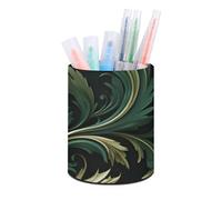 HETVBNS Dark Green And Green Style Pen Holder for Desk PU Leather Round Desk Organizer Multifunctional Makeup Brush Storage Aesthetic Desktop Supplies Stylish Pencil Holder for Office & Home