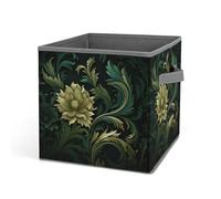 HETVBNS Dark Green And Green Style Storage Bins 10.6 Inch, Oxford Fabric Foldable Storage Cube Organizer Basket with Handles, Fabric Bins for Closet Shelves, Toys, Clothes, Books, Bedroom