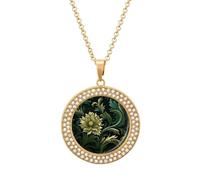 HETVBNS - Dark green green style necklace, round alloy pendant with diamond, elegant pendant necklace for women men, Una talla, Metal, Alloy.