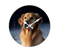 HETVBNS Decorative Wooden Modern Wall Clock Golden Retriever Non Ticking Clock Round Wall Clocks Frameless Time Clocks No Scale Clock for Home Bedroom Office Living Room 9.8 in White