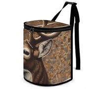 HETVBNS Deer on Brown Background Car Trash Can with Lid, Leakproof Hanging Automotive Trash Bin, Waterproof Garbage Storage Bag for Vehicles, RV, Bathroom, Office