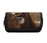 HETVBNS Deer on Brown Background Pencil Case Extra Large, Double Layer Pencil Pouch with Zipper, Portable Cosmetic Bags for Travel, Office Stationery Organizer for Women Men