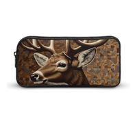 HETVBNS Deer on Brown Background Pencil Case Large Capacity, Durable Pencil Pouch Portable Small Cosmetic Bag with Metal Zipper, Simple Makeup Pouch Aesthetic Toiletry Bag for Travel Office