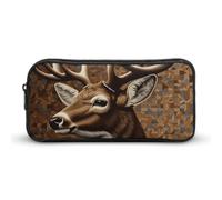 HETVBNS Deer on Brown Background Pencil Case Large Capacity Zipper Pouch, Durable Pencil Box Organizer, Portable Small Cosmetic Bag for Office, Travel