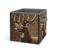 HETVBNS Deer on Brown Background Storage Bins 10.6 Inch, Oxford Fabric Foldable Storage Cube Organizer Basket with Handles, Fabric Bins for Closet Shelves, Toys, Clothes, Books, Bedroom