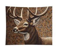 HETVBNS Deer on Brown Background Tapestry Wall Hanging - 50"x60" Aesthetic Tapestries Soft Polyester Wall Art Decor Large Tapestry for Bedroom Living Room Dorm Backdrop, Hanging Kit Included