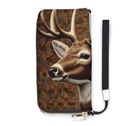 HETVBNS Deer on Brown Background Wallet, Elegant Wristlet Wallet with Multi-Card Slots, PU Leather Long Purse for Women, Men