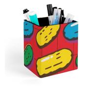 HETVBNS Dill Pickles Print Pen Holder for Desk - PU Leather Square Desk Organizer Travel Makeup Brush Storage Stylish Pencil Holder Desktop Stationery Organizer for Office & Home