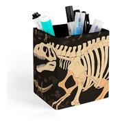 HETVBNS Dinosaur Skeleton Print Pen Holder for Desk - PU Leather Square Desk Organizer Travel Makeup Brush Storage Stylish Pencil Holder Desktop Stationery Organizer for Office & Home