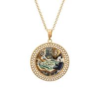 HETVBNS - Divine Beasts Mahjong Necklace, Alloy Round Pendant with Diamond, Elegant Pendant Necklace for Women Men, Una talla, Metal, Alloy.