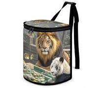 HETVBNS Divine Beasts Playing Mahjong Car Trash Can with Lid, Leakproof Hanging Automotive Trash Bin, Waterproof Garbage Storage Bag for Vehicles, RV, Bathroom, Office