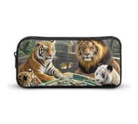 HETVBNS Divine Beasts Playing Mahjong Pencil Case Large Capacity Zipper Pouch, Durable Pencil Box Organizer, Portable Small Cosmetic Bag for Office, Travel
