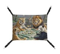 HETVBNS Divine Beasts Playing Mahjong Pet Hammock for Cats & Dogs, Soft Breathable Canvas Hanging Hammock with Adjustable Straps, Comfortable & Durable Hanging Bed for Small to Medium Pets