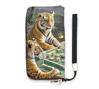 HETVBNS Divine Beasts Playing Mahjong Wallet, Elegant Wristlet Wallet with Multi-Card Slots, PU Leather Long Purse for Women, Men