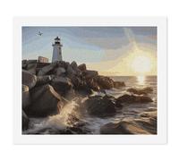HETVBNS DIY Digital Painting by Numbers Kit for Adults Beginners - Lighthouse Rocks Seaside Paint by Numbers Kits, DIY Acrylic Painting on Canvas for Home Decor 60x75cm