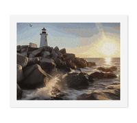 HETVBNS DIY Digital Painting by Numbers Kit for Adults Beginners - Lighthouse Rocks Seaside Paint by Numbers Kits, DIY Acrylic Painting on Canvas for Home Decor 30x40cm