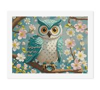 HETVBNS DIY Digital Painting by Numbers Kit for Adults Beginners - Owl Spring Flowers Turquoise Paint by Numbers Kits, DIY Acrylic Painting on Canvas for Home Decor 30x40cm