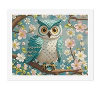 HETVBNS DIY Digital Painting by Numbers Kit for Adults Beginners - Owl Spring Flowers Turquoise Paint by Numbers Kits, DIY Acrylic Painting on Canvas for Home Decor 60x75cm