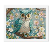 HETVBNS DIY Digital Painting by Numbers Kit for Adults Beginners - Owl Spring Flowers Turquoise Paint by Numbers Kits, DIY Acrylic Painting on Canvas for Home Decor 50x65cm