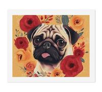 HETVBNS DIY Digital Painting by Numbers Kit for Adults Beginners - Pug Flower Paint by Numbers Kits, DIY Acrylic Painting on Canvas for Home Decor 40x50cm