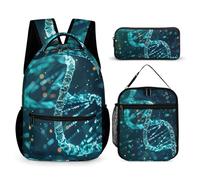 HETVBNS DNA Double Helix Backpack Set 3 Piece, Durable Backpack Insulated Lunch Bag Portable Pencil Case for Men Women