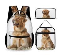 HETVBNS Dog Backpack Set 3 Piece, Durable Backpack Insulated Lunch Bag Portable Pencil Case for Men Women