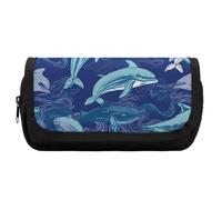 HETVBNS Dolphin Pencil Case Extra Large, Double Layer Pencil Pouch with Zipper, Portable Cosmetic Bags for Travel, Office Stationery Organizer for Women Men