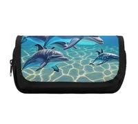 HETVBNS Dolphins Art Pencil Case Extra Large, Double Layer Pencil Pouch with Zipper, Portable Cosmetic Bags for Travel, Office Stationery Organizer for Women Men