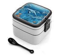 HETVBNS Dolphins Blue Bento Box Double Layer Lunch Box 1000ml