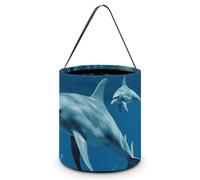 HETVBNS Dolphins Blue Candy Bag Halloween Trick Or Treat Bucket 7.9x8.3in, Reusable Gift Bags for Party Holiday Wedding