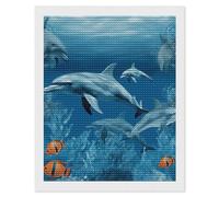 HETVBNS Dolphins Blue Diamond Painting Kits for Adults, Full Round Drill DIY Diamond Art for Beginners, 5D Gem Art and Crafts for Home Wall Decor 16"x20"