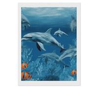 HETVBNS Dolphins Blue Diamond Painting Kits for Adults, Full Round Drill DIY Diamond Art for Beginners, 5D Gem Art and Crafts for Home Wall Decor 12"x16"