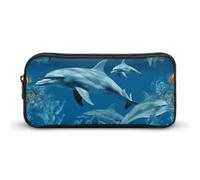 HETVBNS Dolphins Blue Pencil Case Large Capacity Zipper Pouch, Durable Pencil Box Organizer, Portable Small Cosmetic Bag for Office, Travel