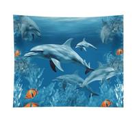 HETVBNS Dolphins Blue Tapestry Wall Hanging - 50"x60" Aesthetic Tapestries Soft Polyester Wall Art Decor Large Tapestry for Bedroom Living Room Dorm Backdrop, Hanging Kit Included