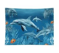 HETVBNS Dolphins Blue Tapestry Wall Hanging - 60"x80" Aesthetic Tapestries Soft Polyester Wall Art Decor Large Tapestry for Bedroom Living Room Dorm Backdrop, Hanging Kit Included