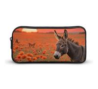 HETVBNS Donkey & Butterflie Pencil Case Large Capacity, Durable Pencil Pouch Portable Small Cosmetic Bag with Metal Zipper, Simple Makeup Pouch Aesthetic Toiletry Bag for Travel Office