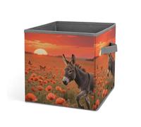 HETVBNS Donkey & Butterflie Storage Bins 10.6 Inch, Oxford Fabric Foldable Storage Cube Organizer Basket with Handles, Fabric Bins for Closet Shelves, Toys, Clothes, Books, Bedroom