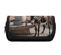 HETVBNS Donkey Pulling Mill Pencil Case Extra Large, Double Layer Pencil Pouch with Zipper, Portable Cosmetic Bags for Travel, Office Stationery Organizer for Women Men